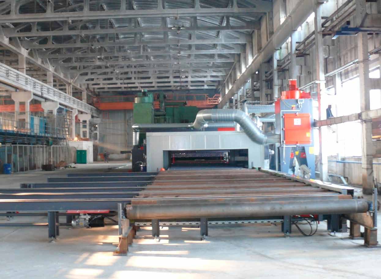 Industrial shot blasting and priming line